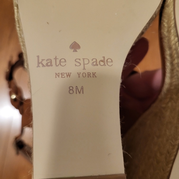 Kate Spade Brown Leather Floral Strap Espadrille Wedge Sandals 8 - Picture 6 of 10
